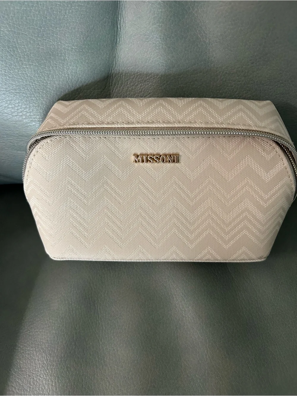 Missoni Cream Chevron Cosmetic Bag with Gold Logo